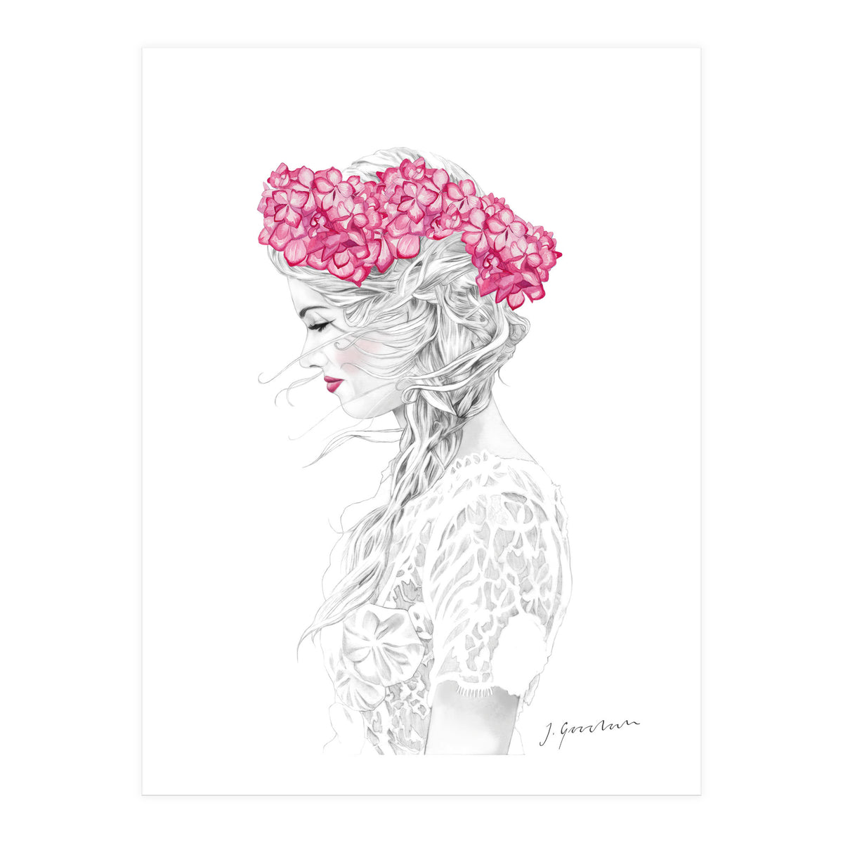 Pink Hydrangea Girl (Print Only)