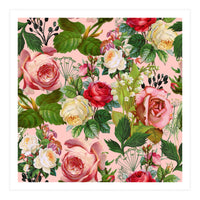Vintage Botanical, Blush Floral Rose Illustration, Nature Plants Bohemian Painting, Royal Garden (Print Only)