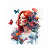Watercolor Floral Red Hair Woman #2 (Print Only) thumbnail