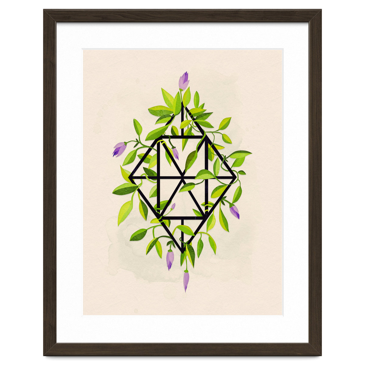 Geometric frame with leaves and flowers