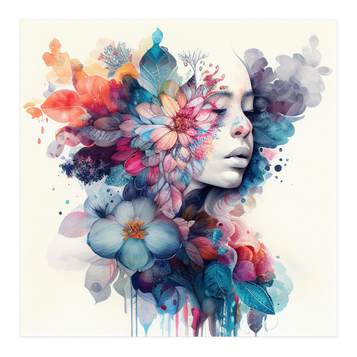 Watercolor Tropical Woman #5 (Print Only)