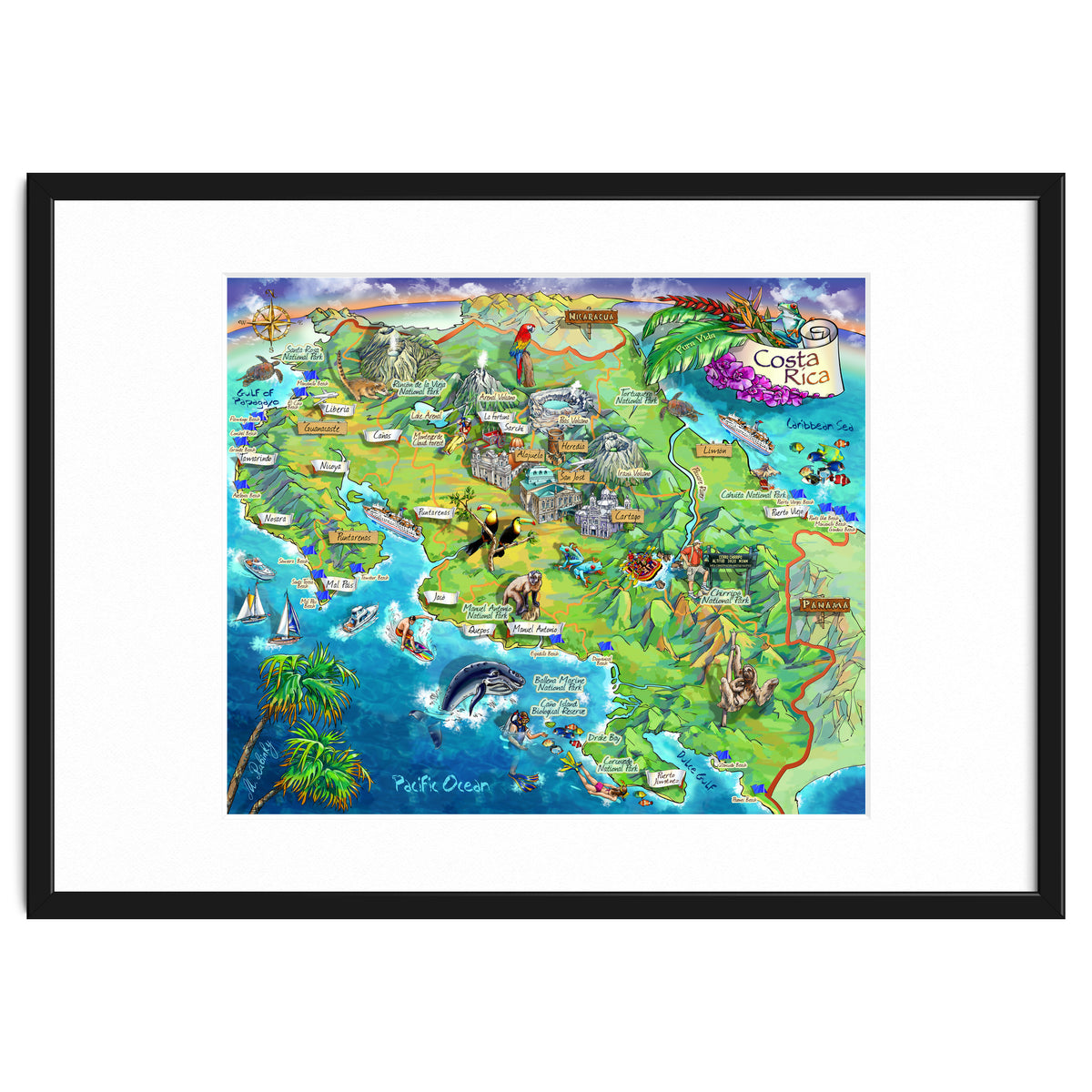 Costa Rica Map Illustration