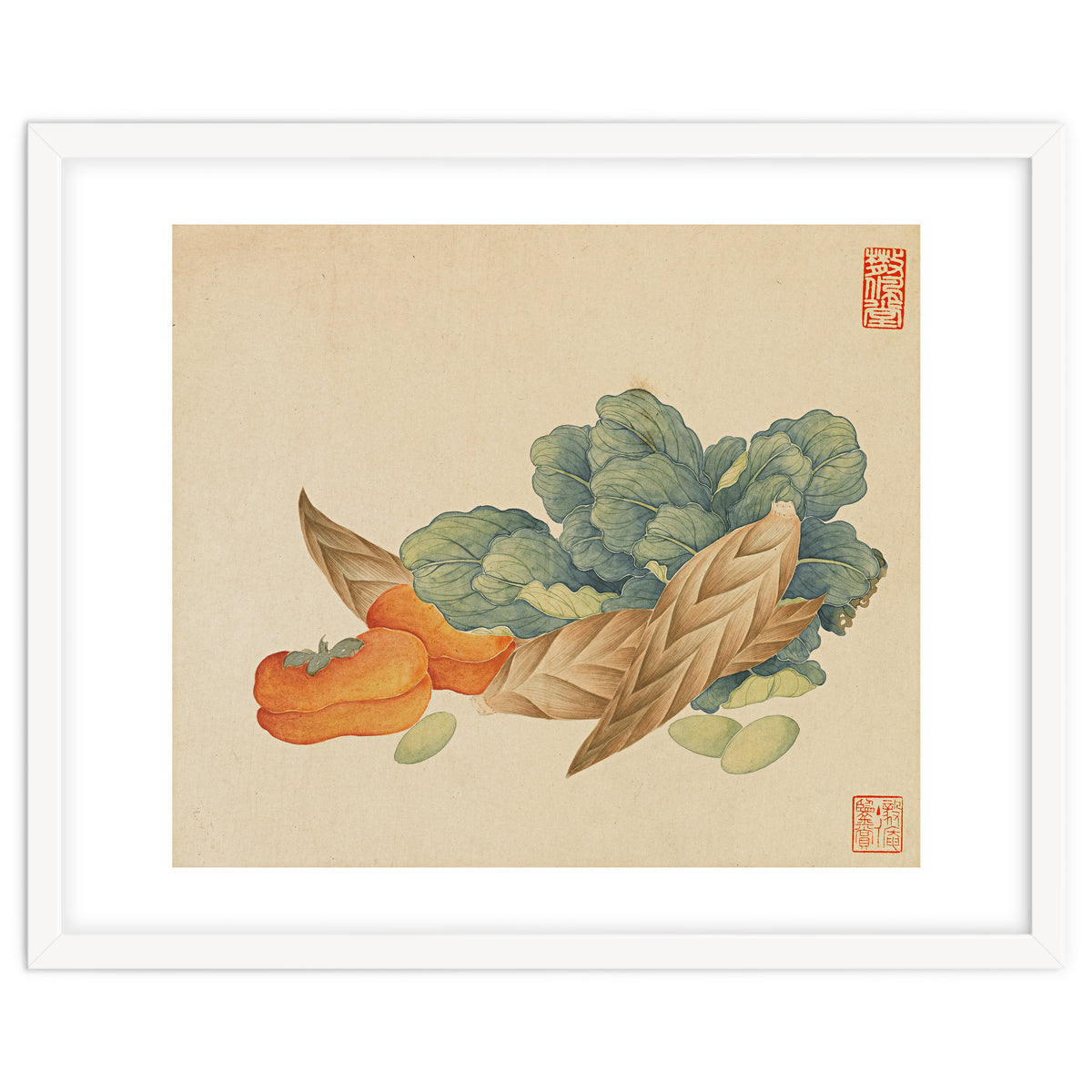 Wang Chengyu~flowers And Vegetables, Vegetables, Fruits, Chinese Cabbage, Lentils, Bamboo Shoots, Persimmons