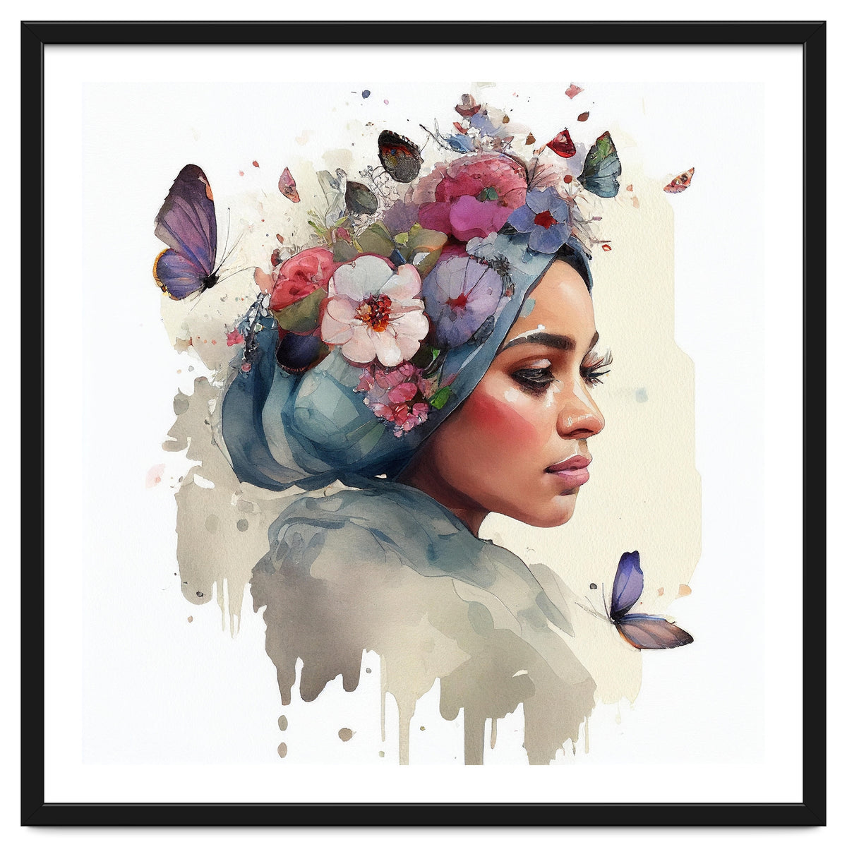 Watercolor Floral Muslim Woman #1