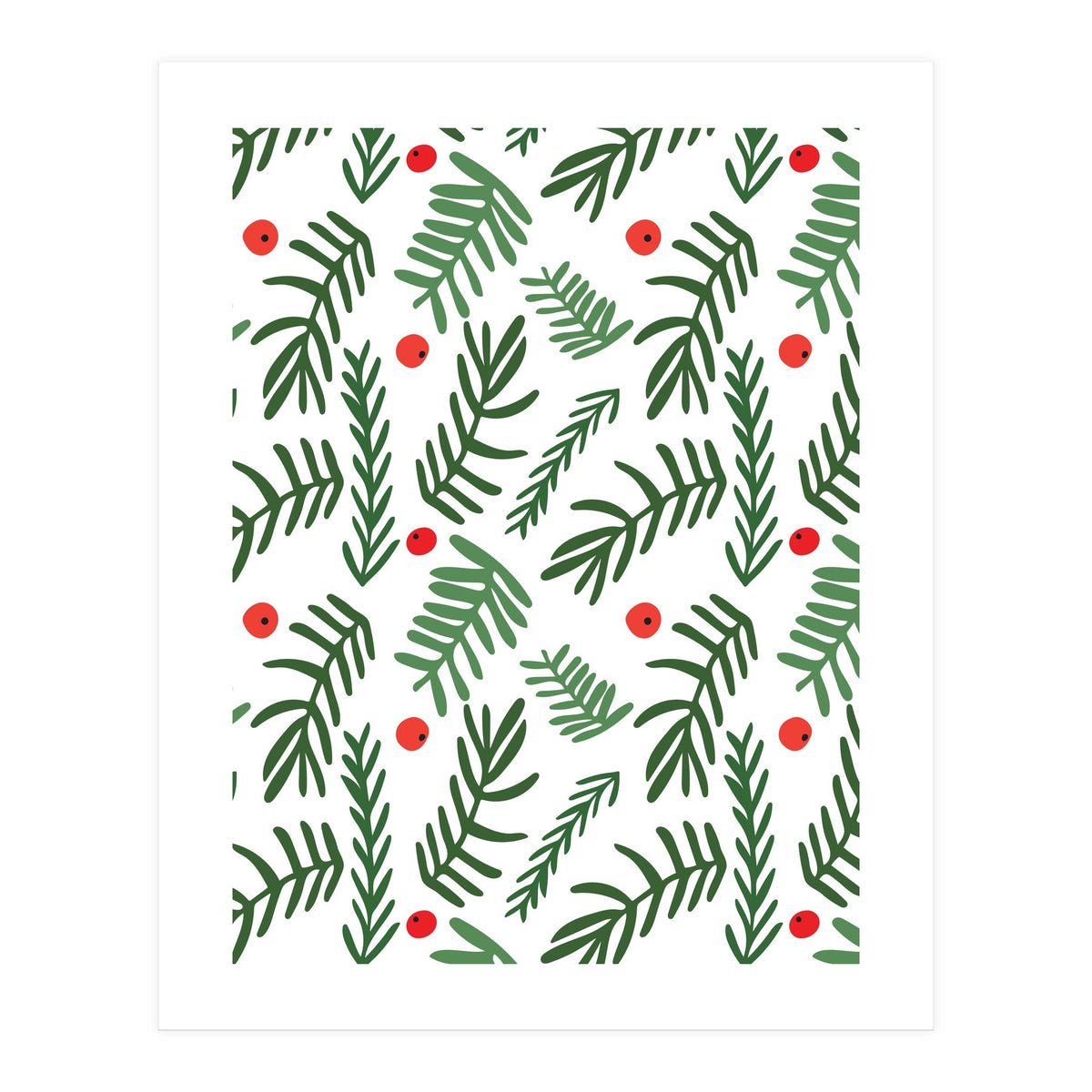Pine Tree Branches With Christmas Berries Pattern (Print Only)