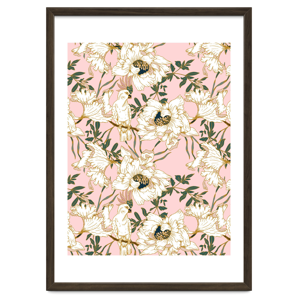 Exotic birds on flowers