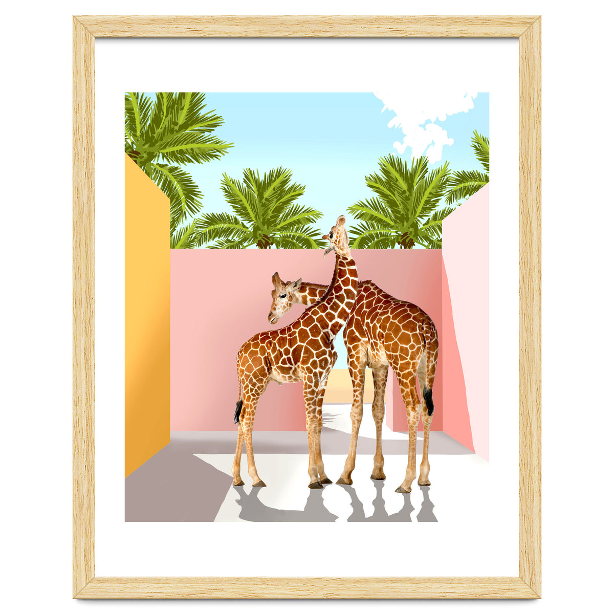 Giraffe Villa | Contemporary Modern Architecture Digital Graphic Art | Wildlife Animals Palm Exotic