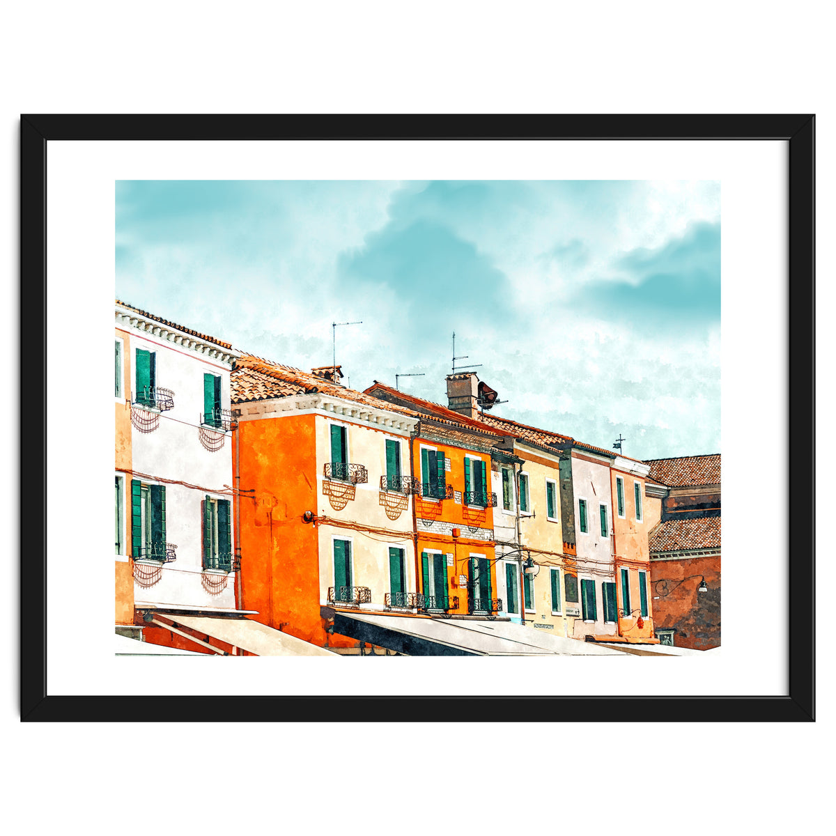 Burano Island | Colorful Patel Architecture Building | Watercolor Travel Painting