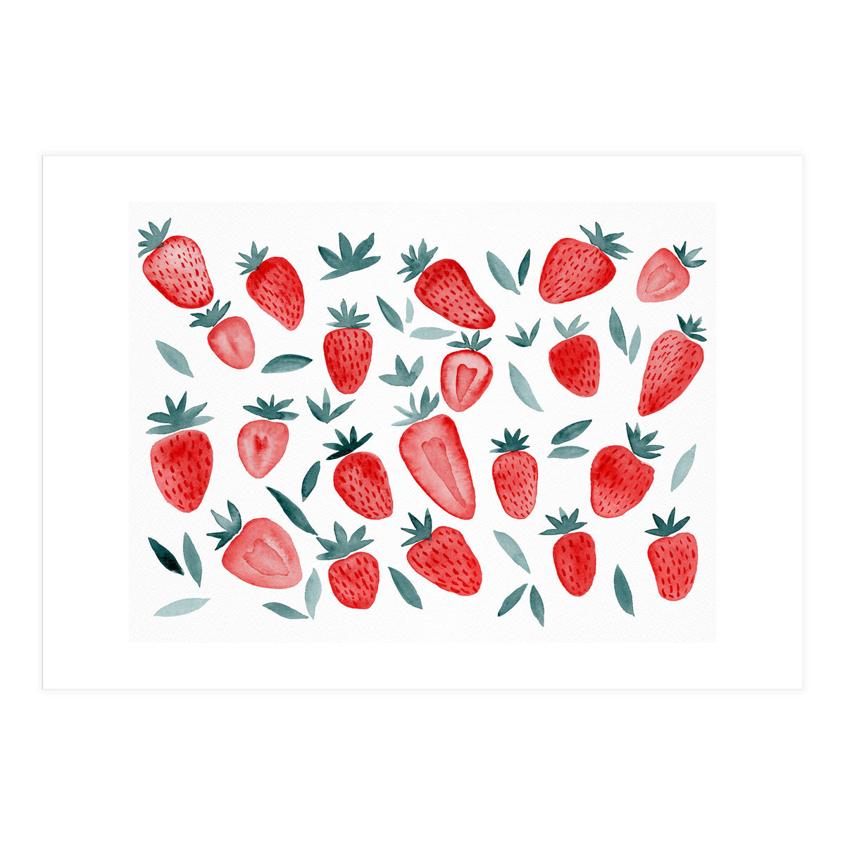 Strawberries - red and teal (Print Only)