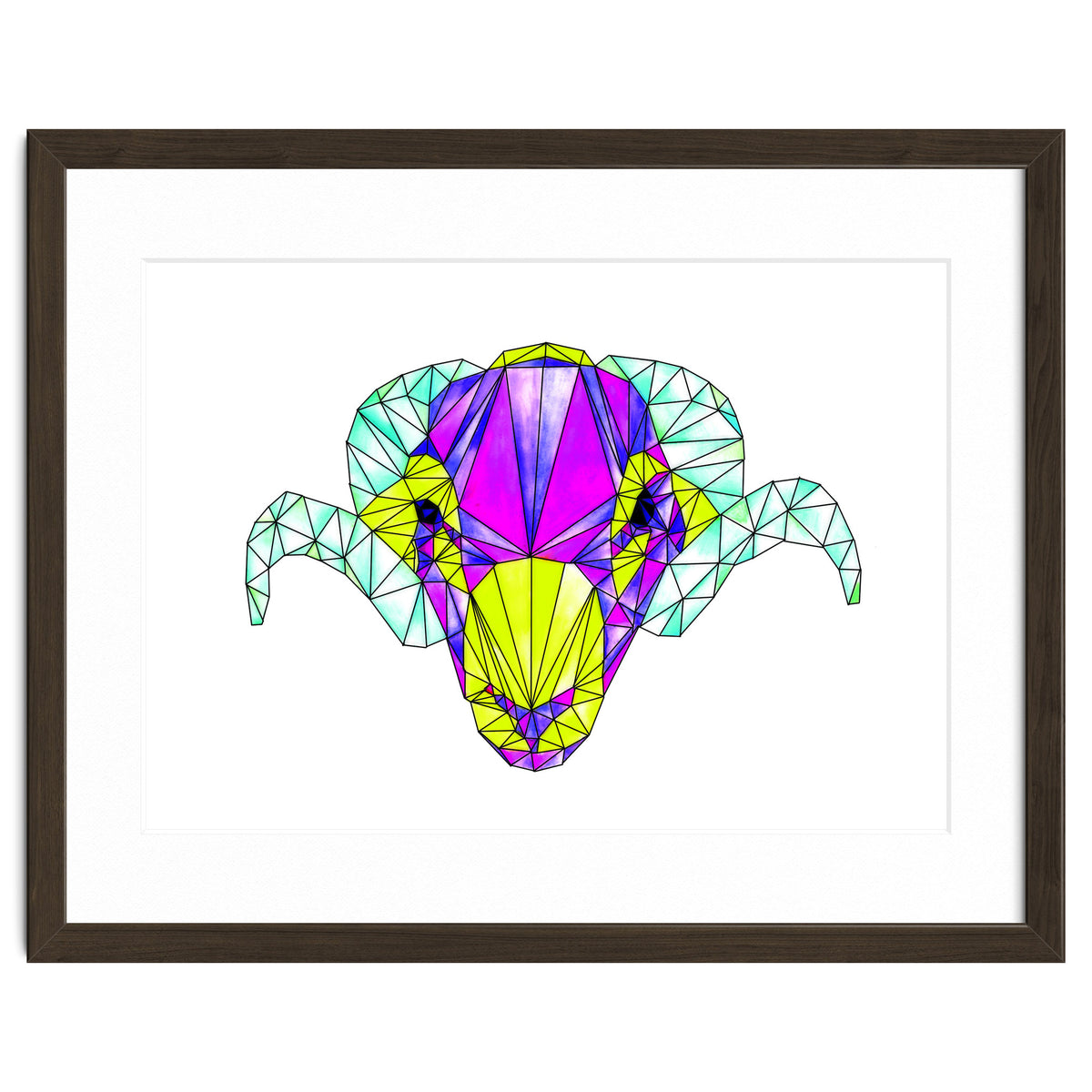 Colourful Geometric Swaledale Sheep Tup with Black Lines