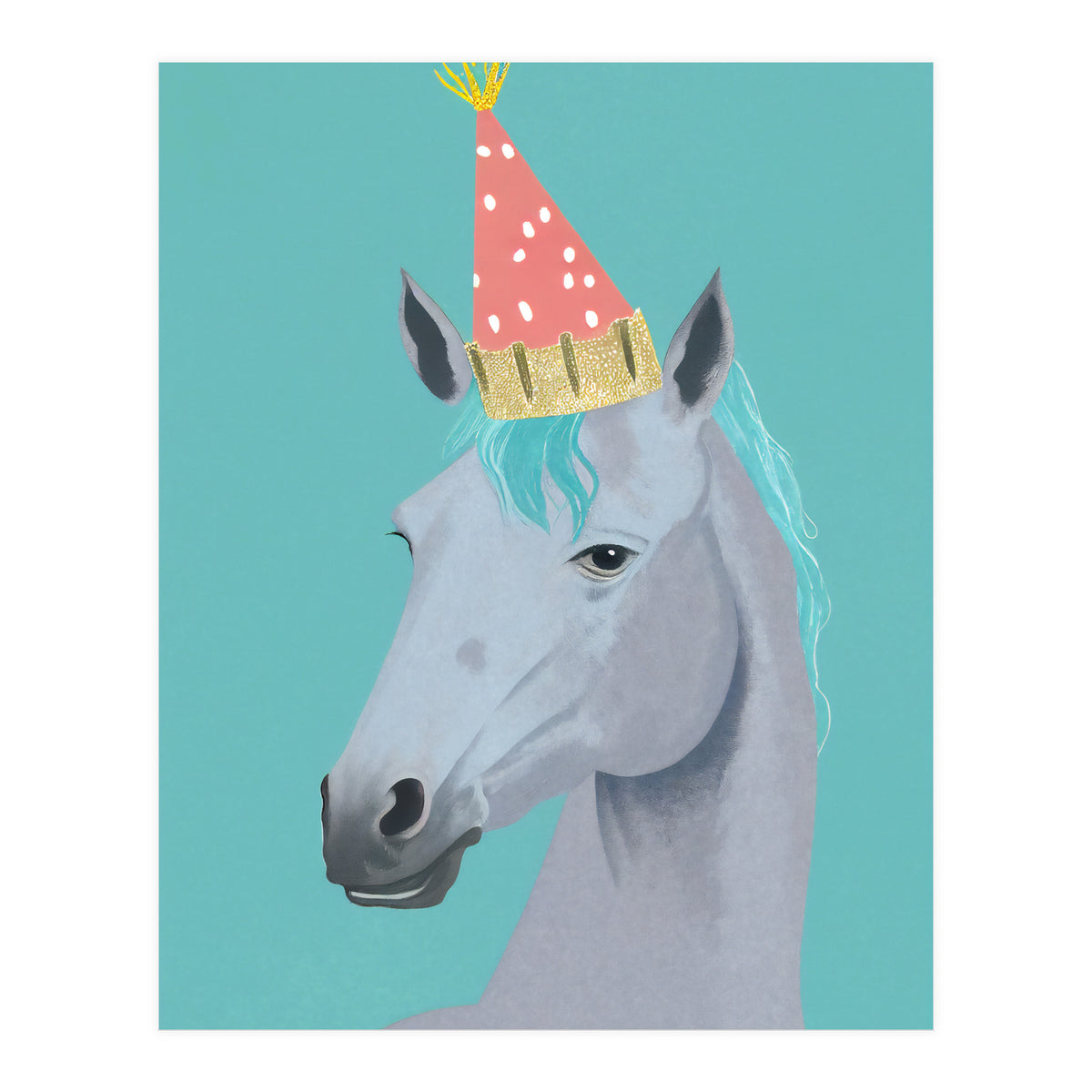 Horse with Party Hat Portrait  (Print Only)