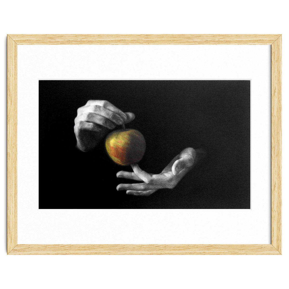 Mezzotint Hands Apple Left