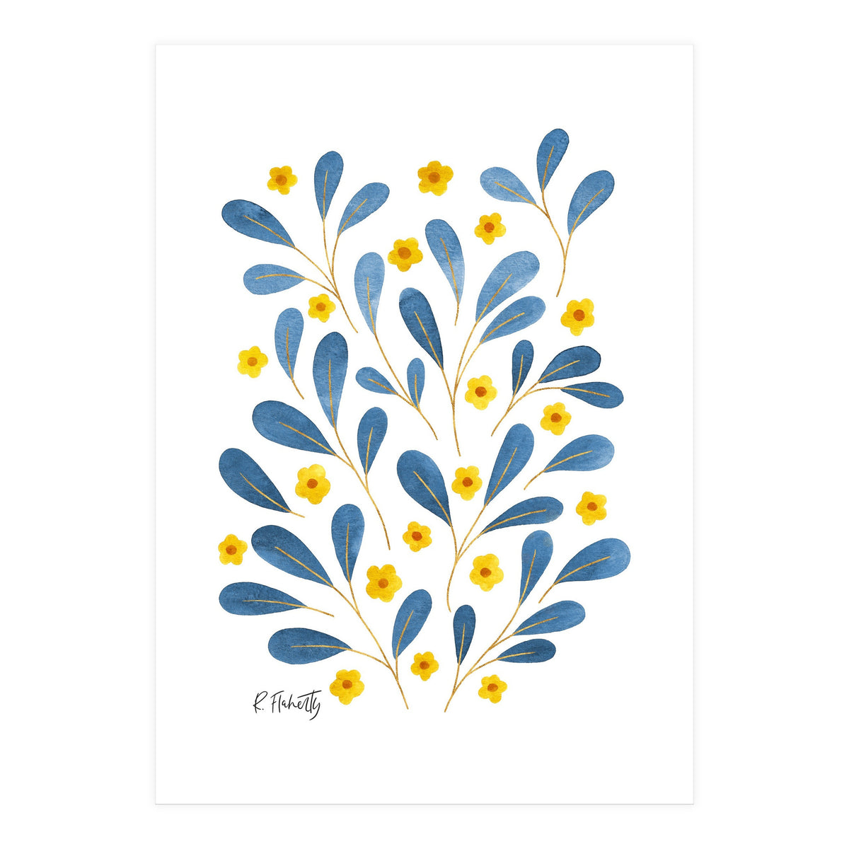 Springtime Floral | Blue and Yellow (Print Only)
