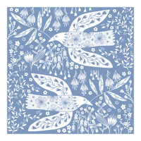 Doves And Flowers White On Blue (Print Only)