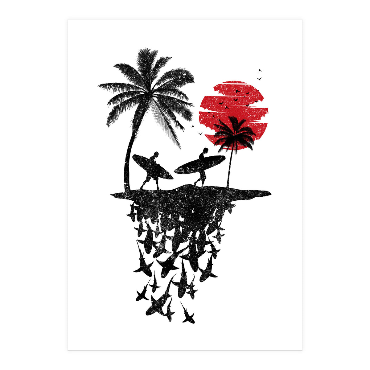 Surfer island sharks (Print Only)