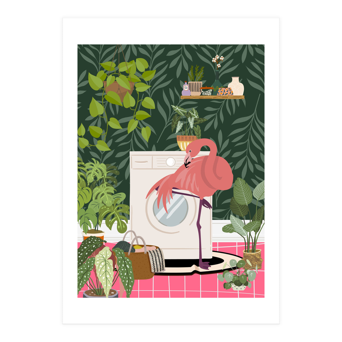 Flamingo in Jungle Laundry Room (Print Only)