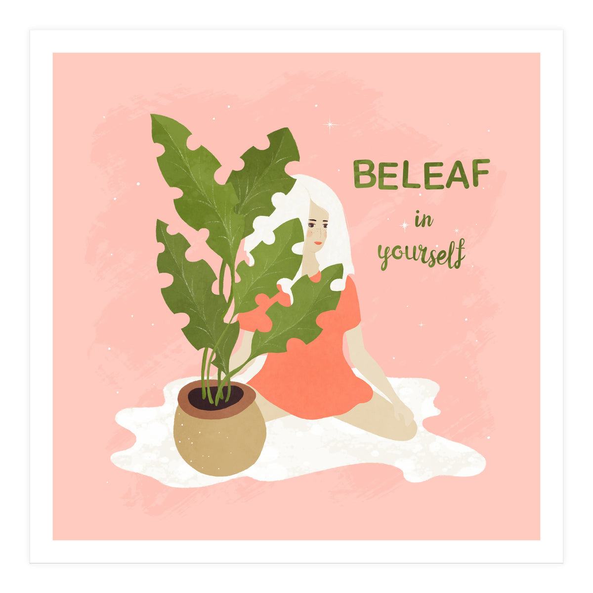 House Plant With A White Hair Girl (Print Only)