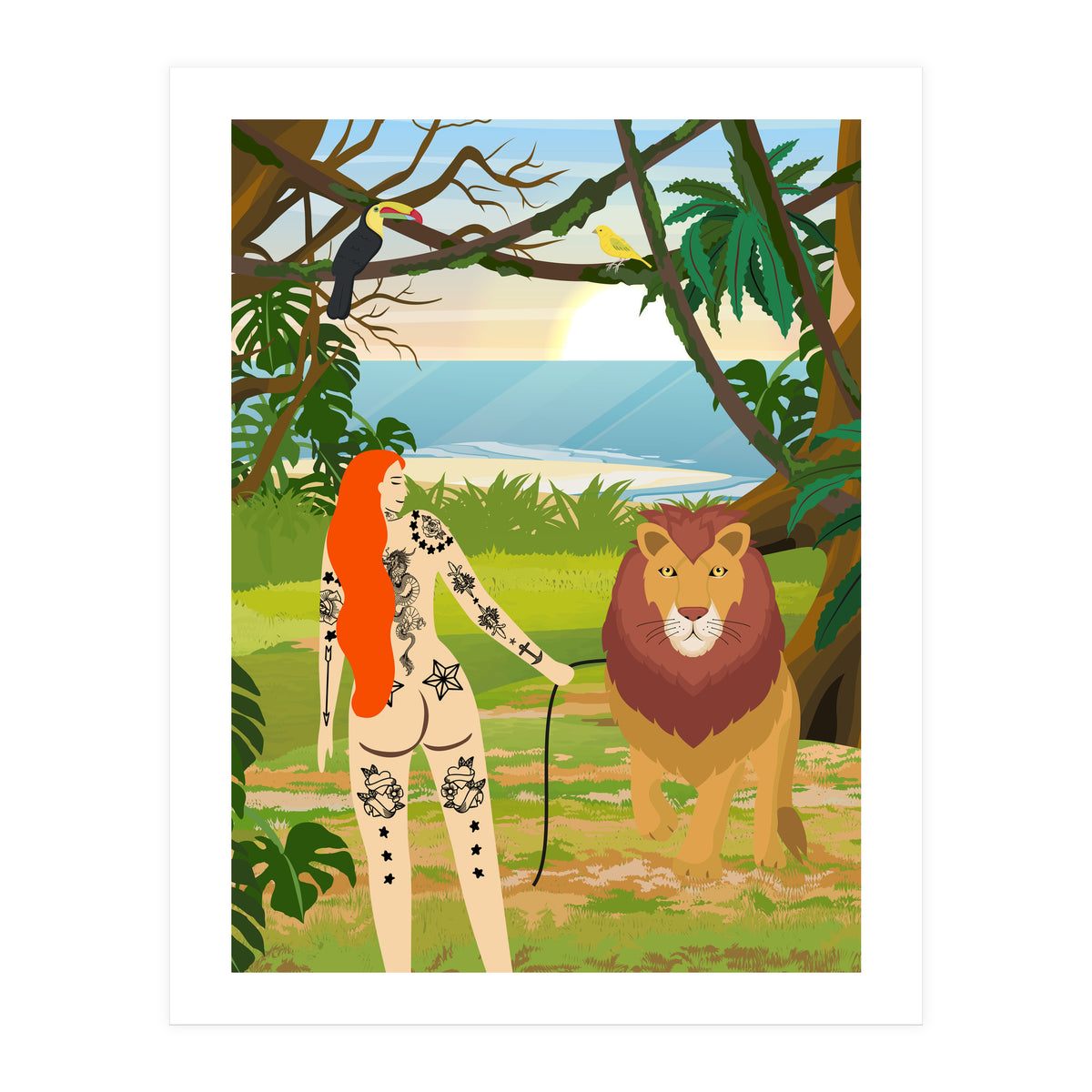 Tattooed Girl with Lion (Print Only)