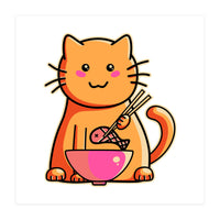 A Cat's Favourite Meal - kawaii cat eating fish with chopsticks (Print Only)