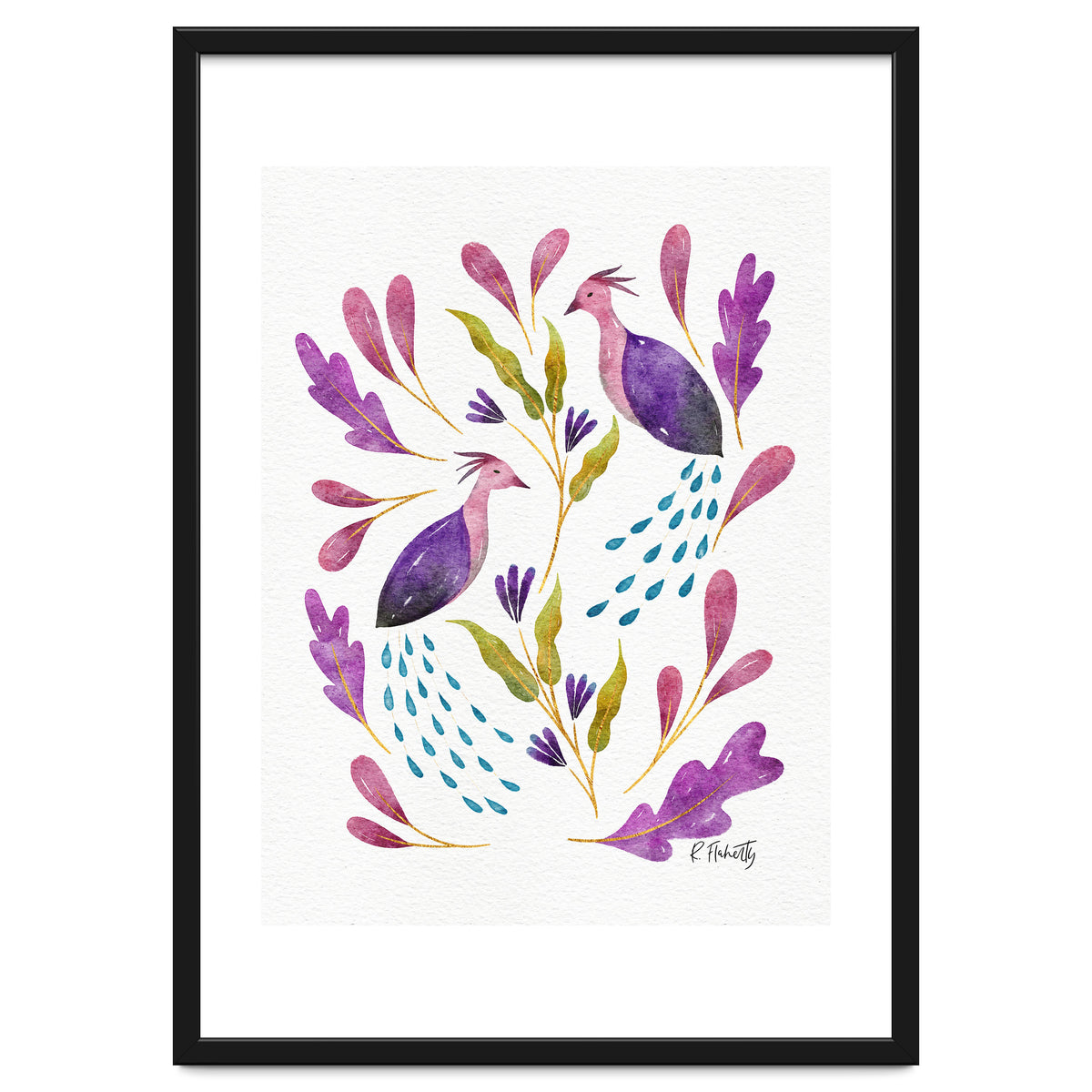 Folk Art Peacocks Purple