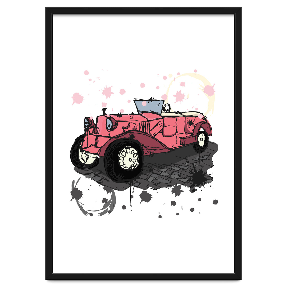 Vintage pink car sketch