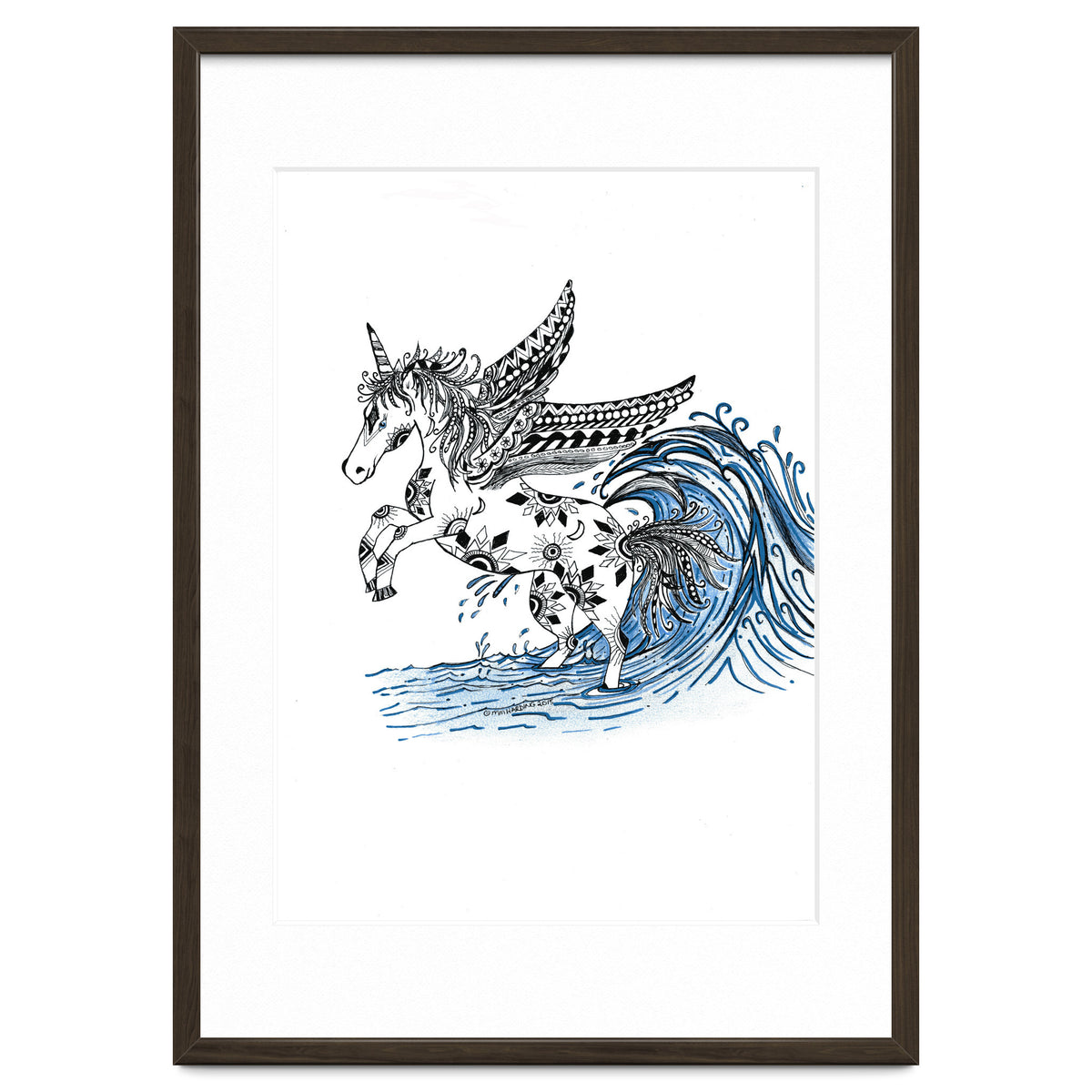 Winged Sun And Moon Unicorn Zentangle