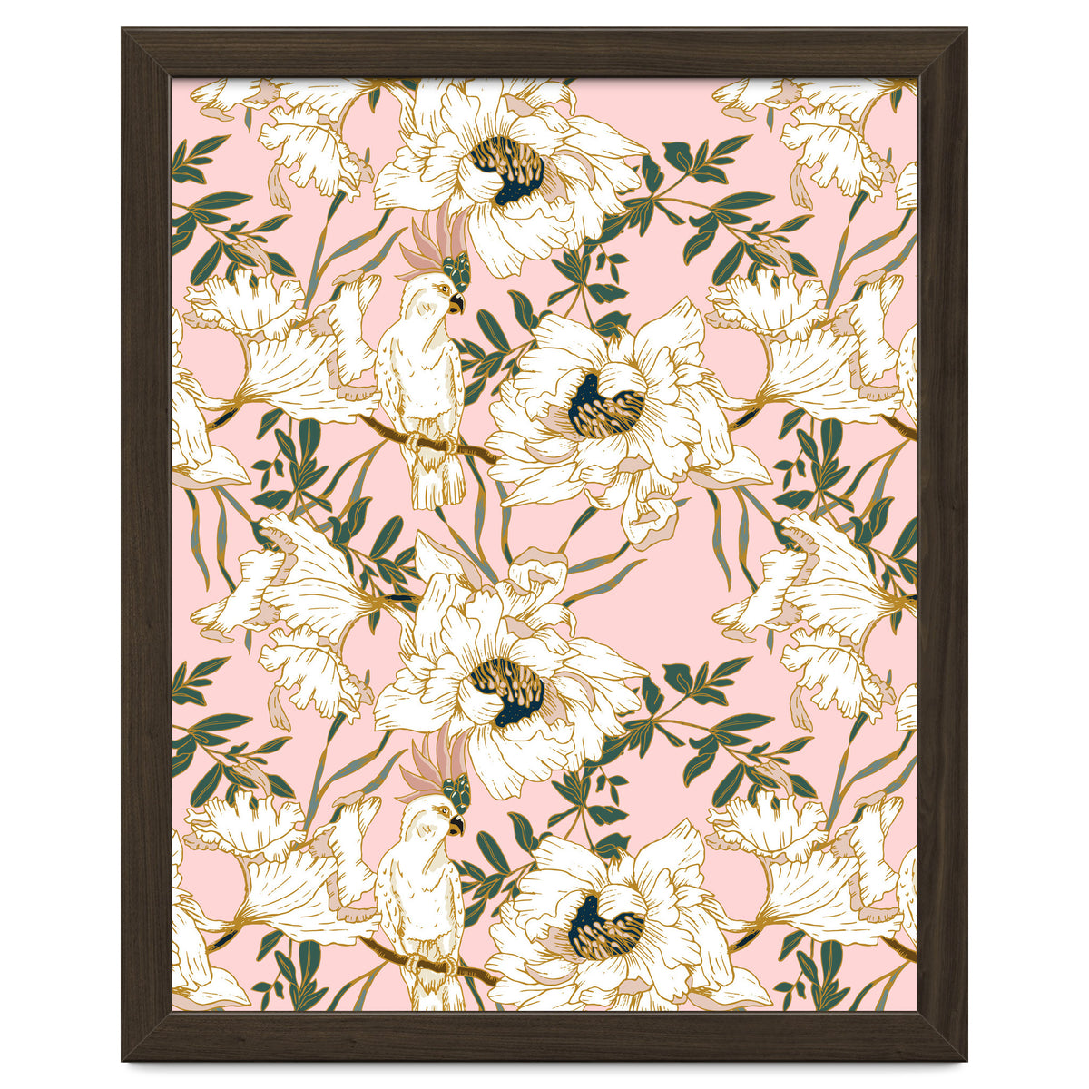 Exotic birds on flowers