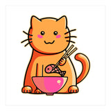 A Cat's Favourite Meal - kawaii cat eating fish with chopsticks (Print Only) thumbnail