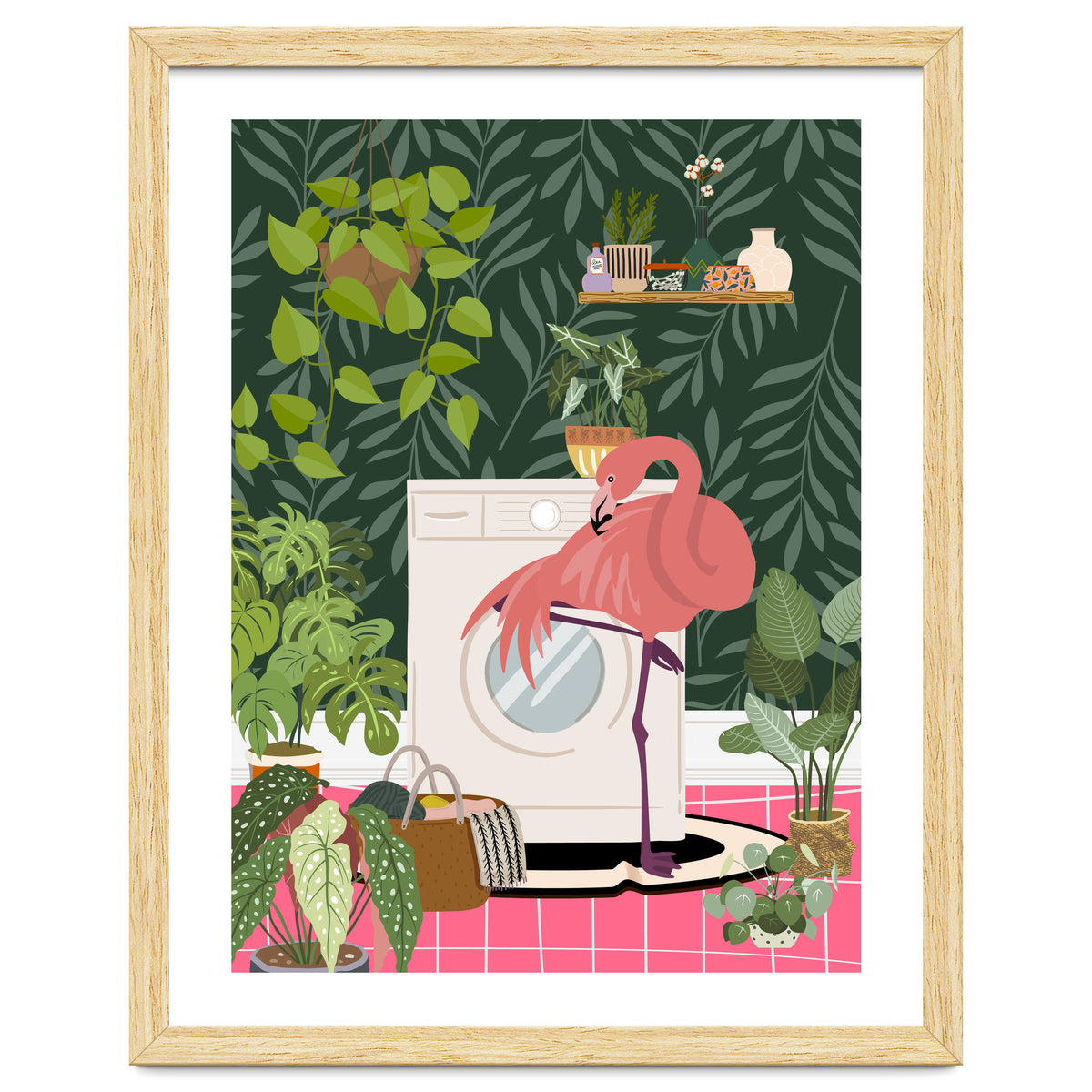 Flamingo in Jungle Laundry Room
