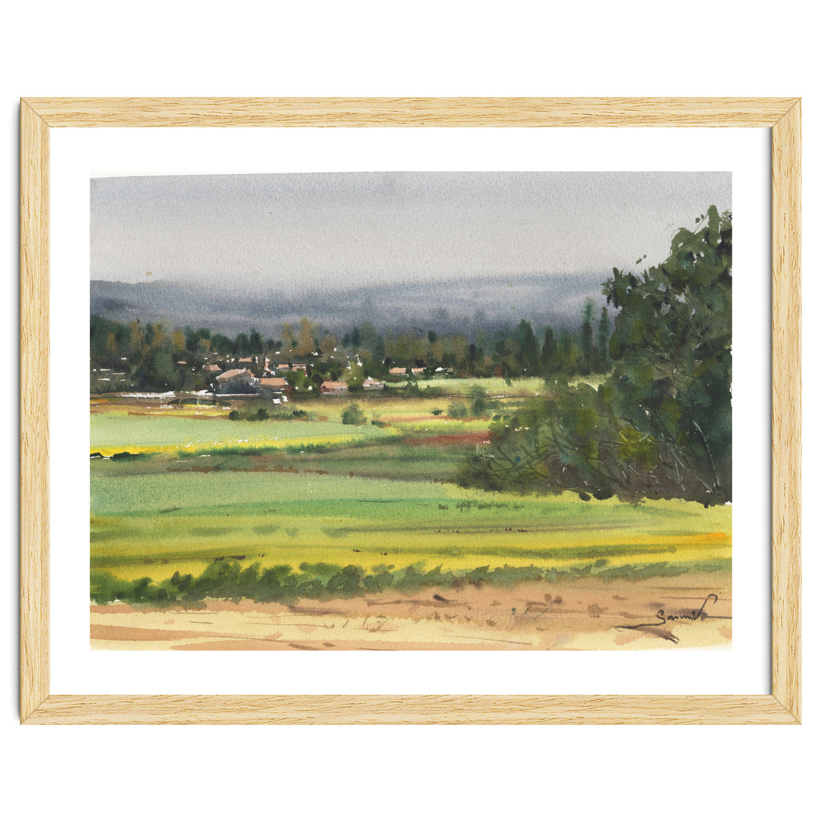 Sunny Landscape Painting Watercolor