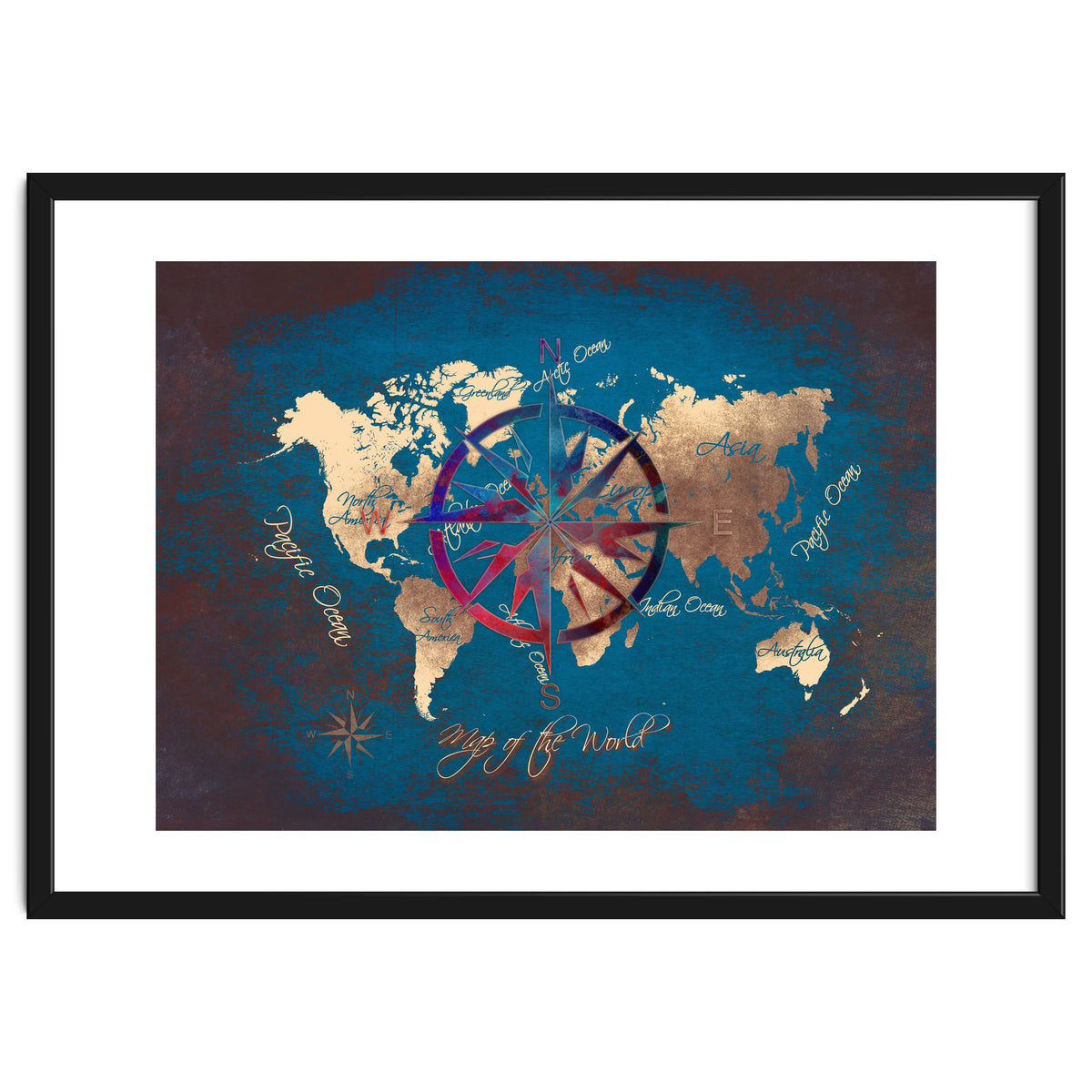 World Map Wind Rose blue