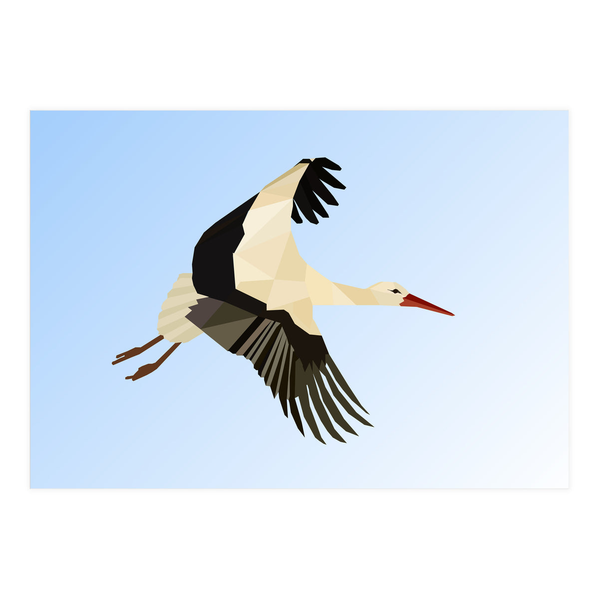 White Stork Bird Low Poly Art (Print Only)