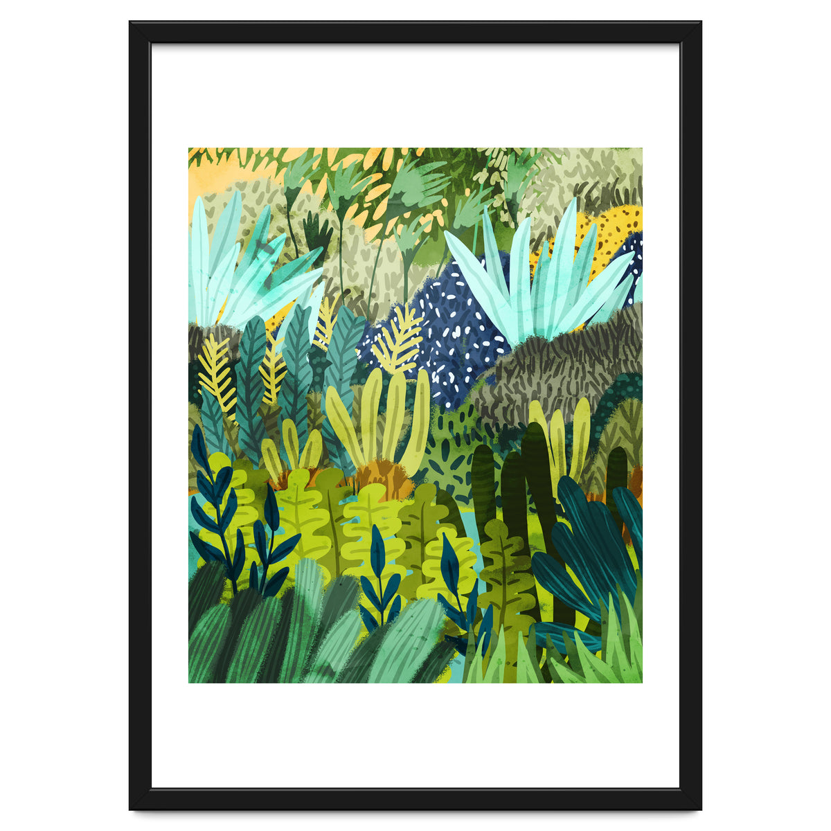 Wild Jungle Painting, Forest Dark Botanical Nature, Plants Tropical Eclectic Modern Illustration