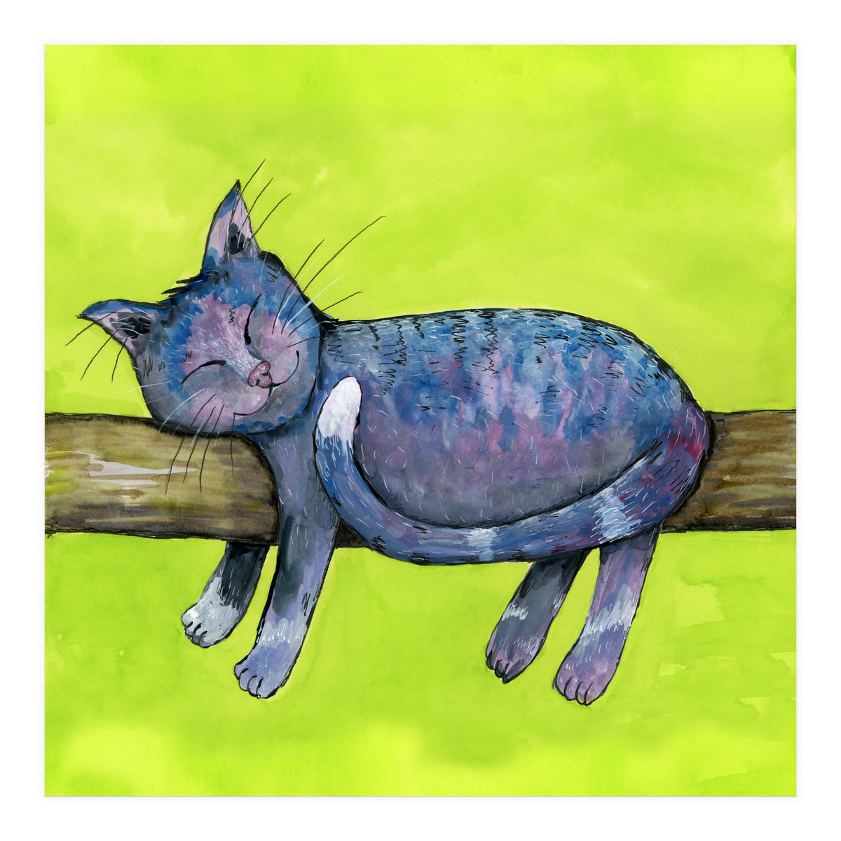 Sleeping cat in purpe (Print Only)