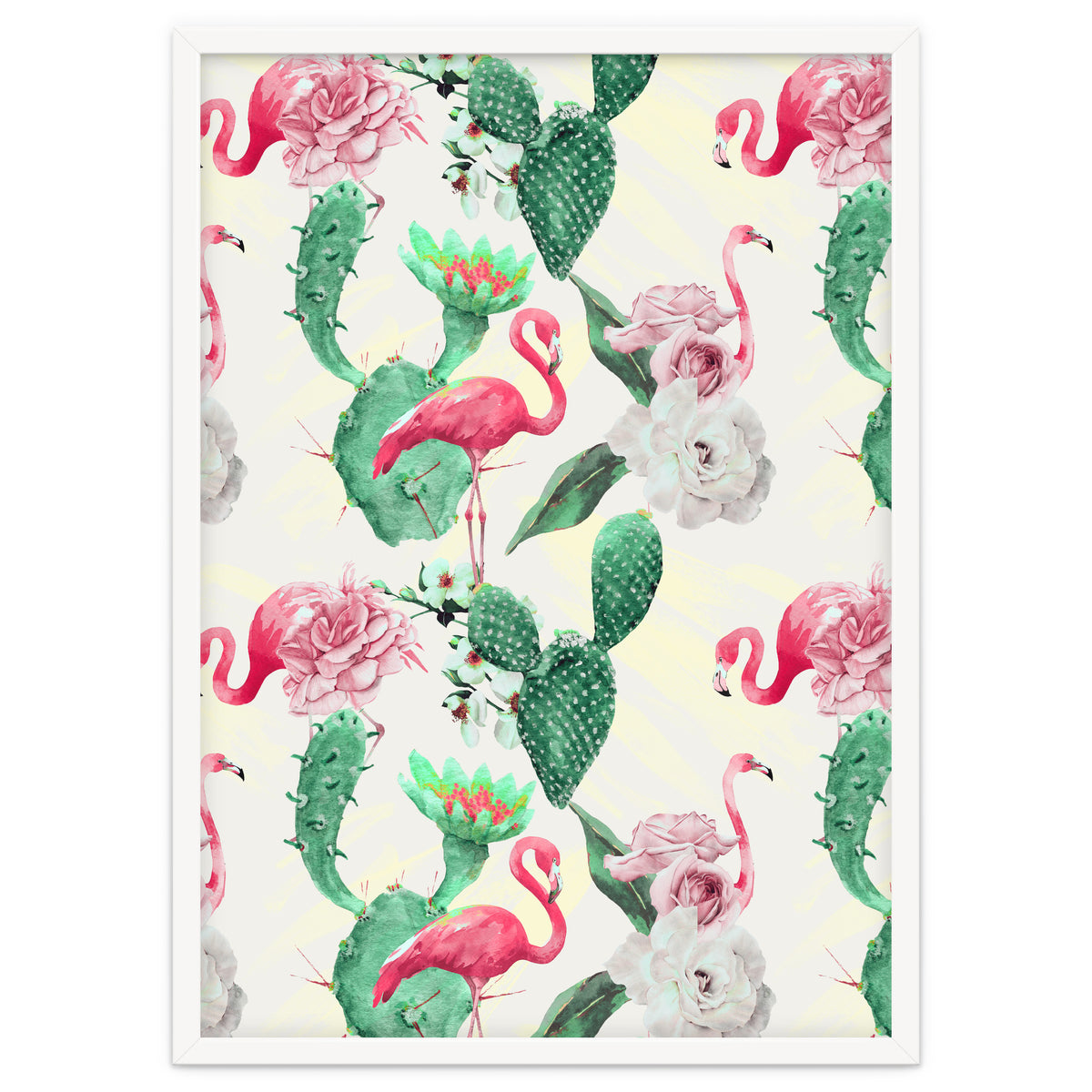 Flamingos, geometric and flowers