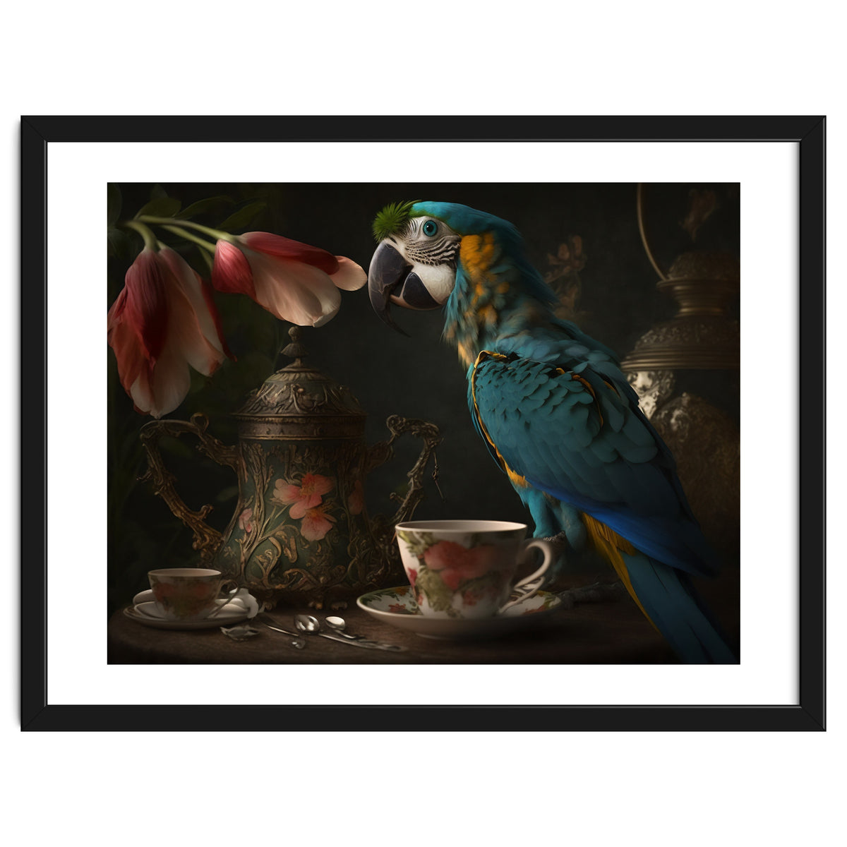 Parrot with a Tea Cup and Teapot
