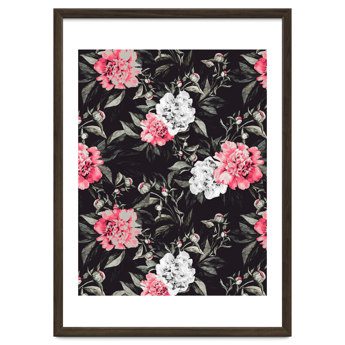 Floral pink - black & white dark