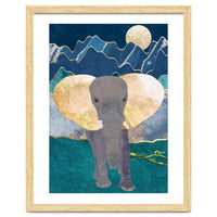 Elephant by the moonlit mountains