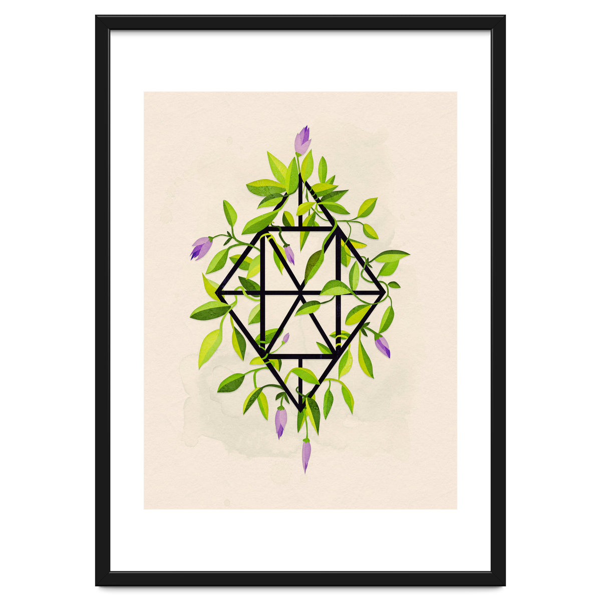 Geometric frame with leaves and flowers