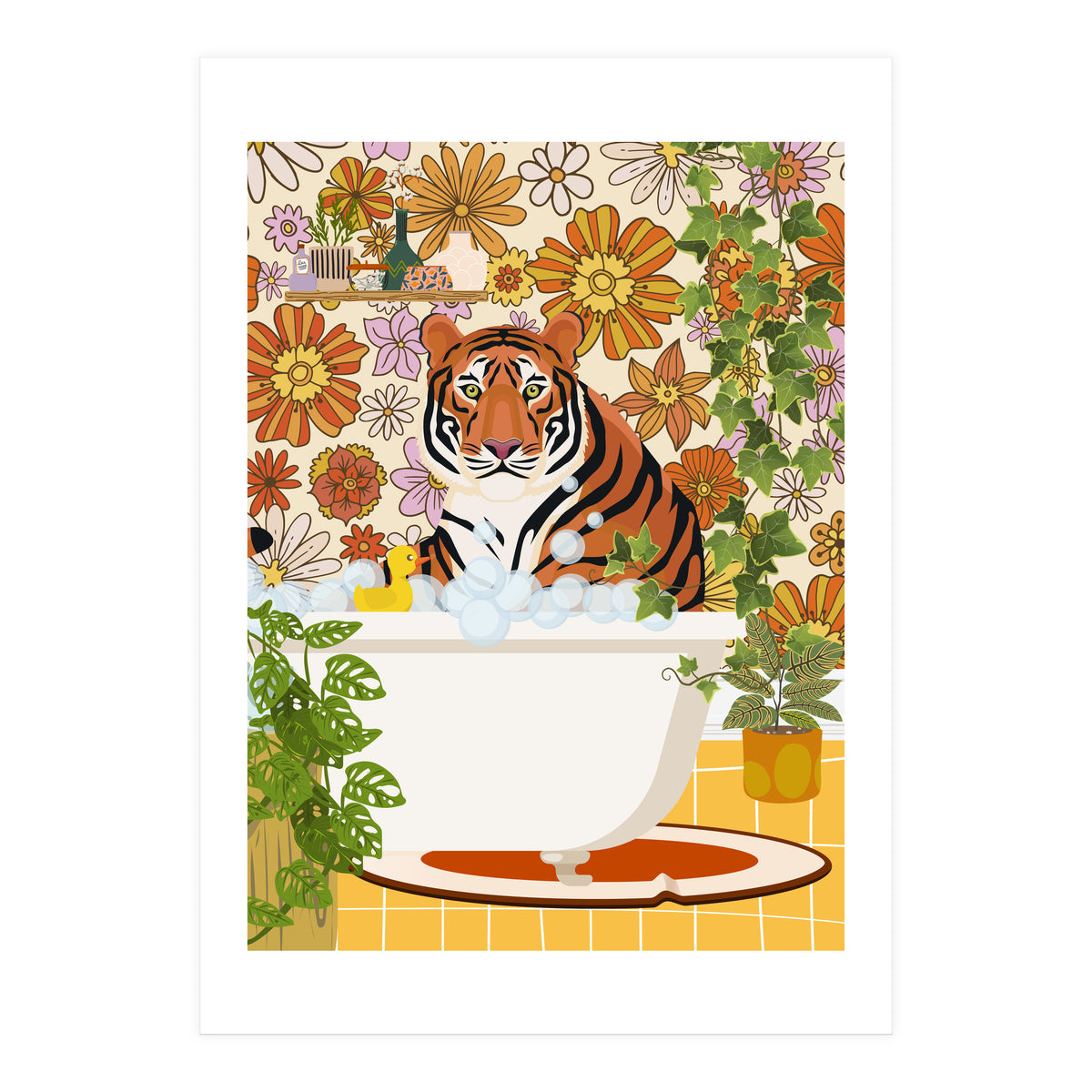 Tiger Bathing in Groovy Bathroom (Print Only)