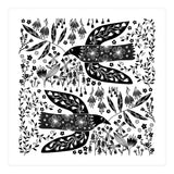 Doves And Flowers Black & White (Print Only) thumbnail