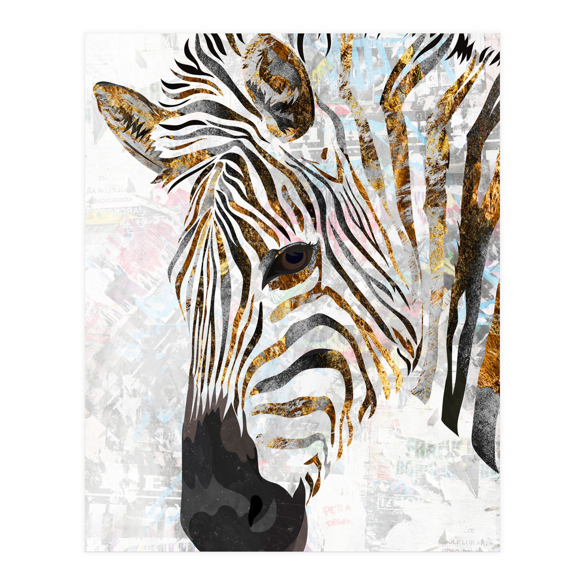 Grungy Zebra Gold and White (Print Only)