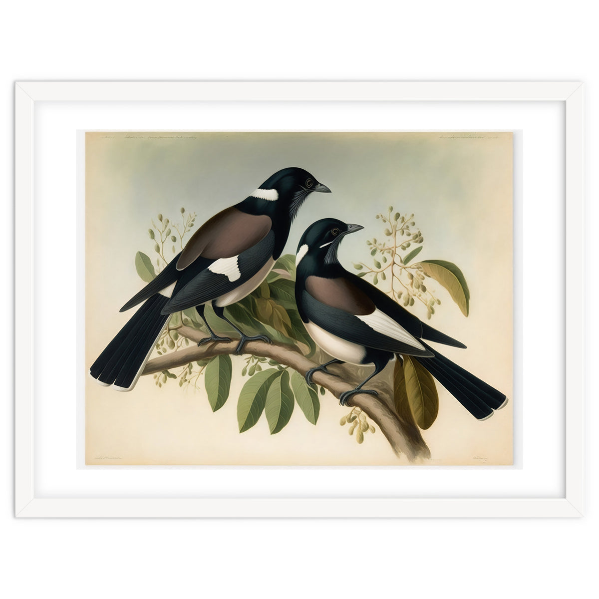 Magpies Vintage Painting