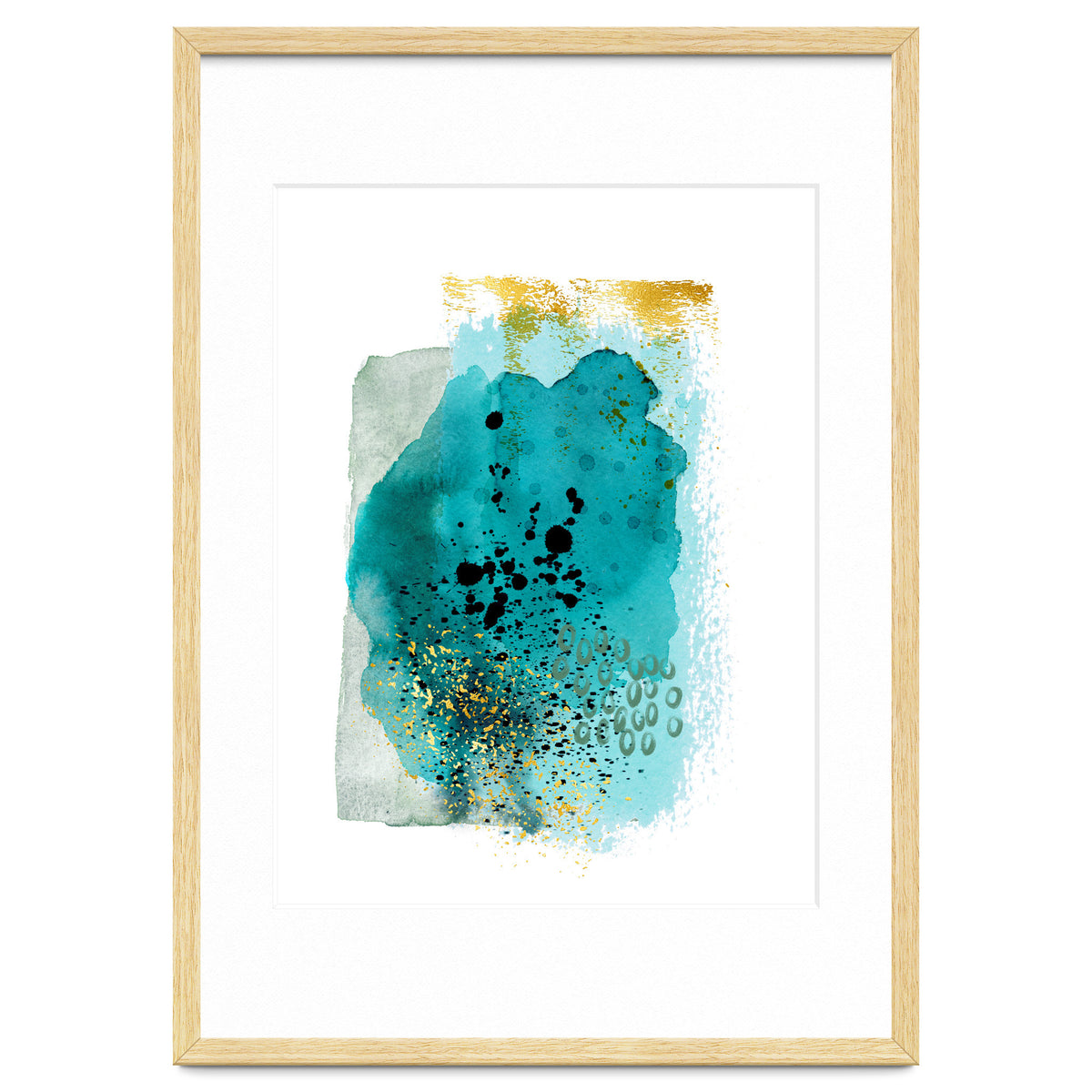 Abstract watercolour turquoise and gold