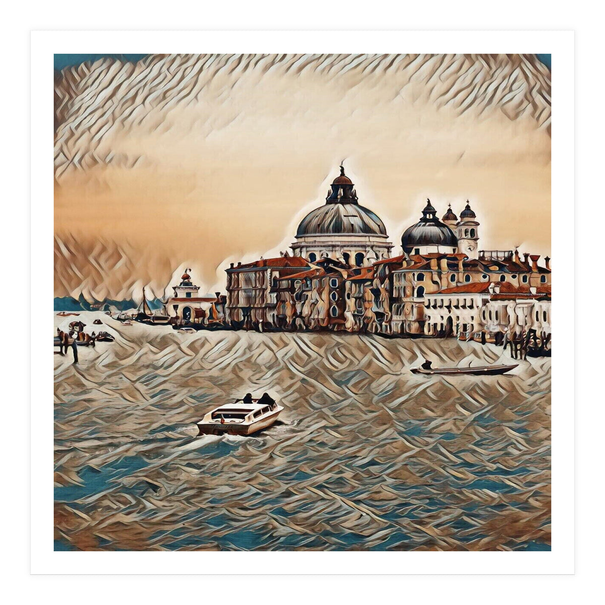 Boat In Venice San Mark`s Basilica Italian Tour Vintage (Print Only)