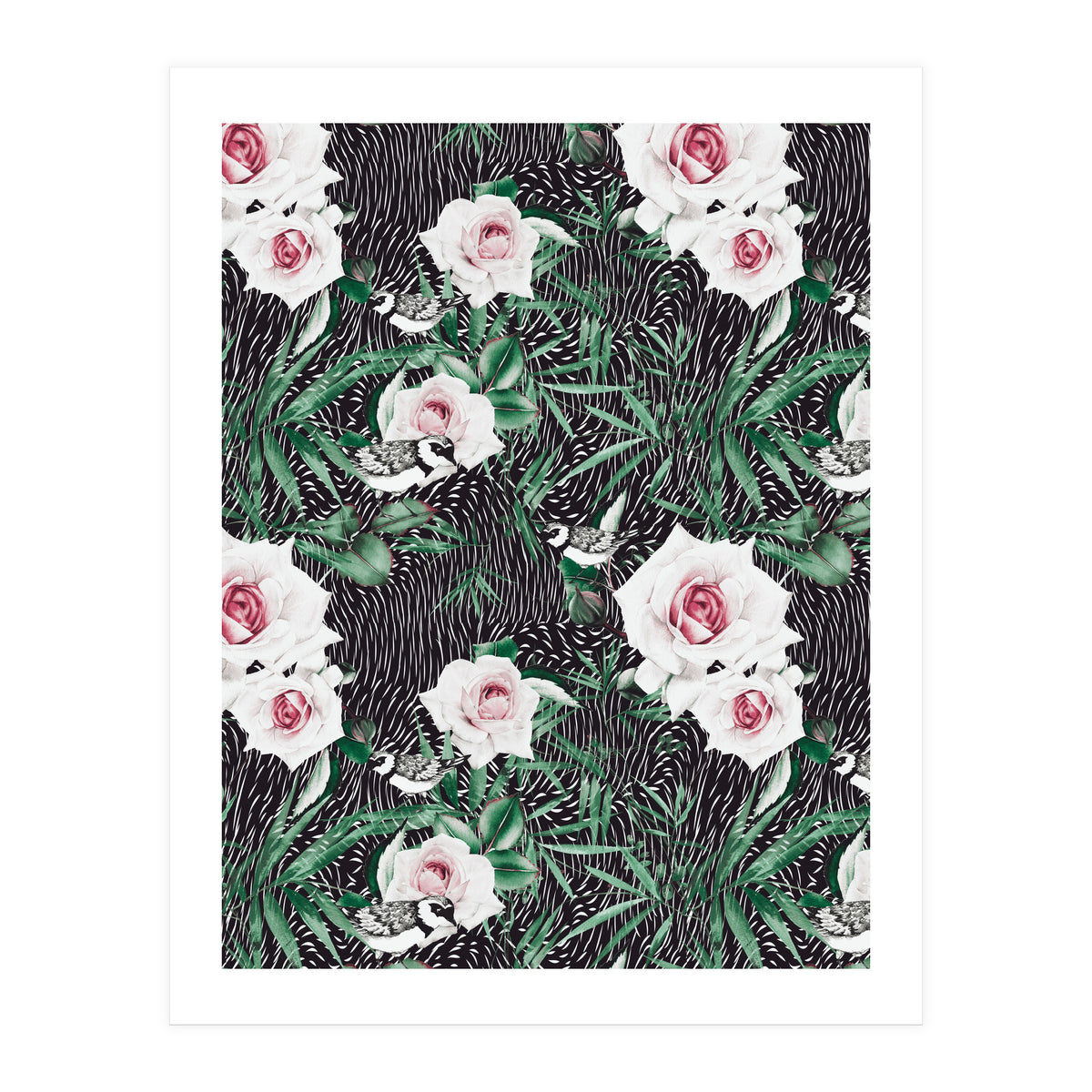 Dark flowery abstract of birds (Print Only)