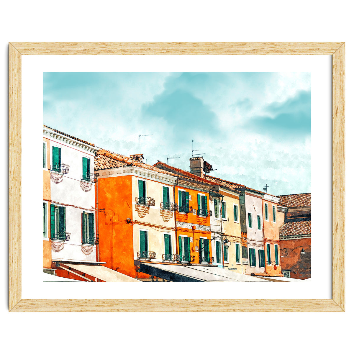 Burano Island | Colorful Patel Architecture Building | Watercolor Travel Painting