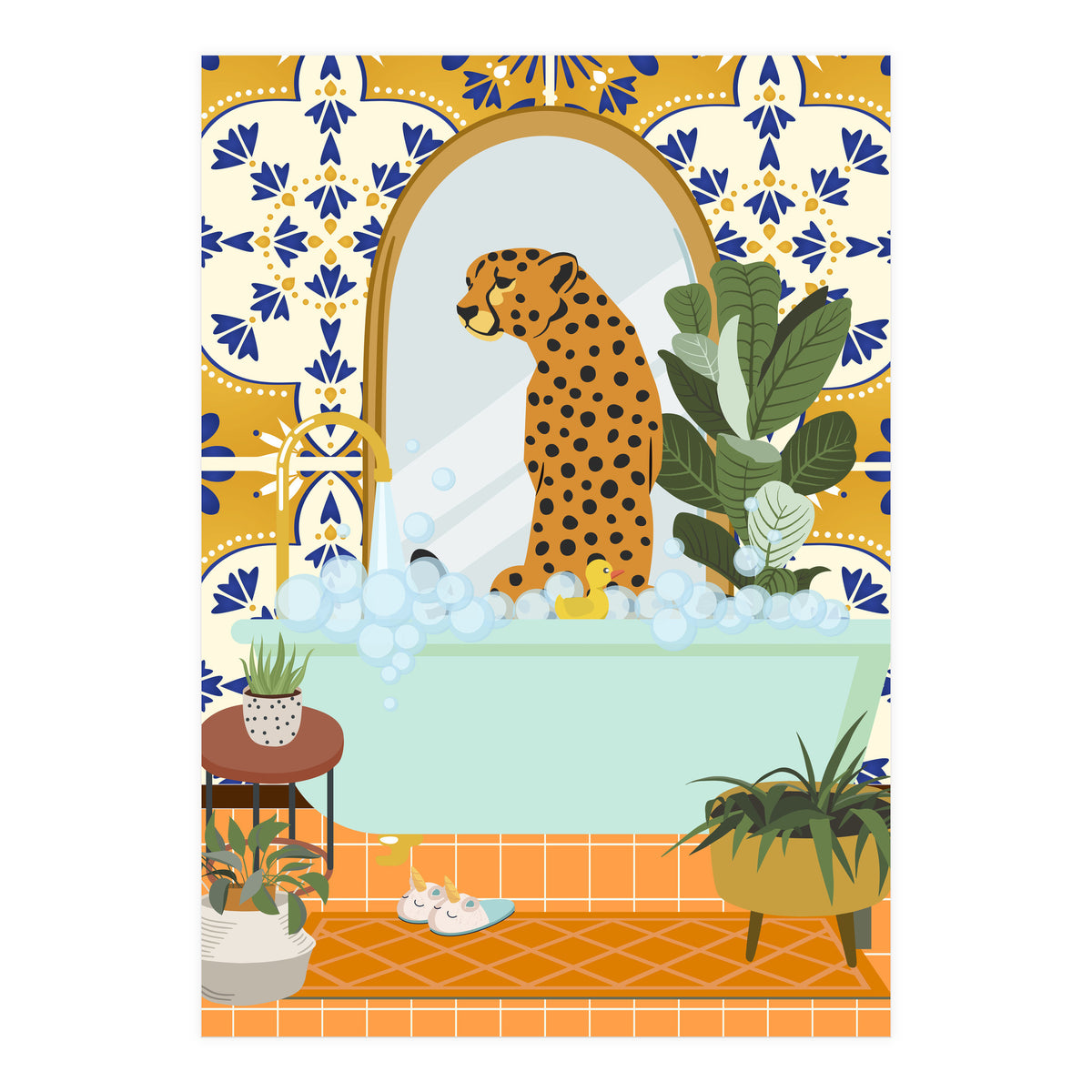 Cheetah Bathing in Moroccan Style Bathroom (Print Only)