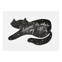 Watercolor galaxy cat - black and white (Print Only)