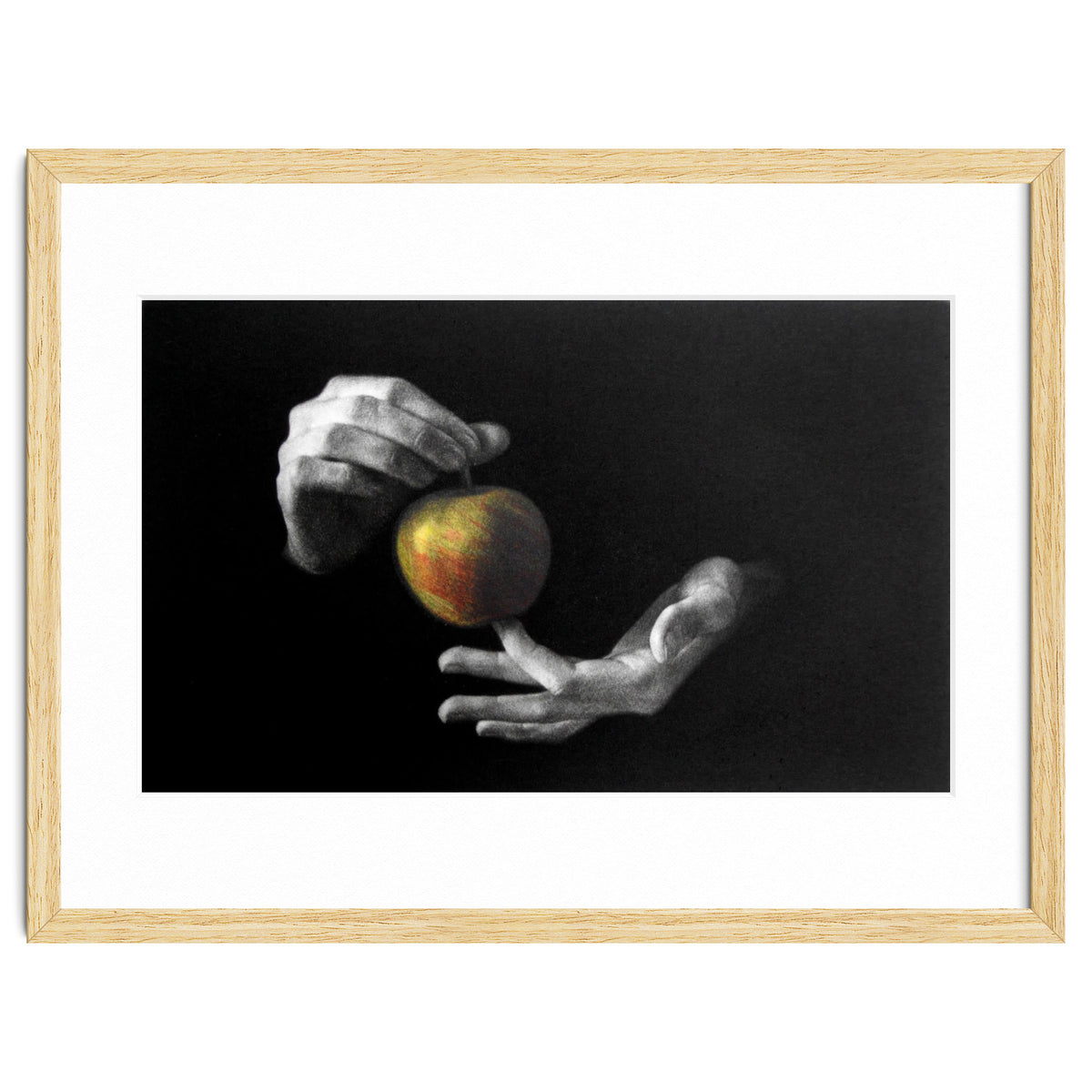 Mezzotint Hands Apple Left